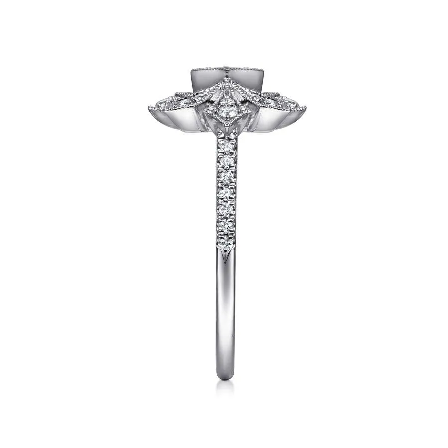 14K White Gold Art Deco Floral Diamond Ring