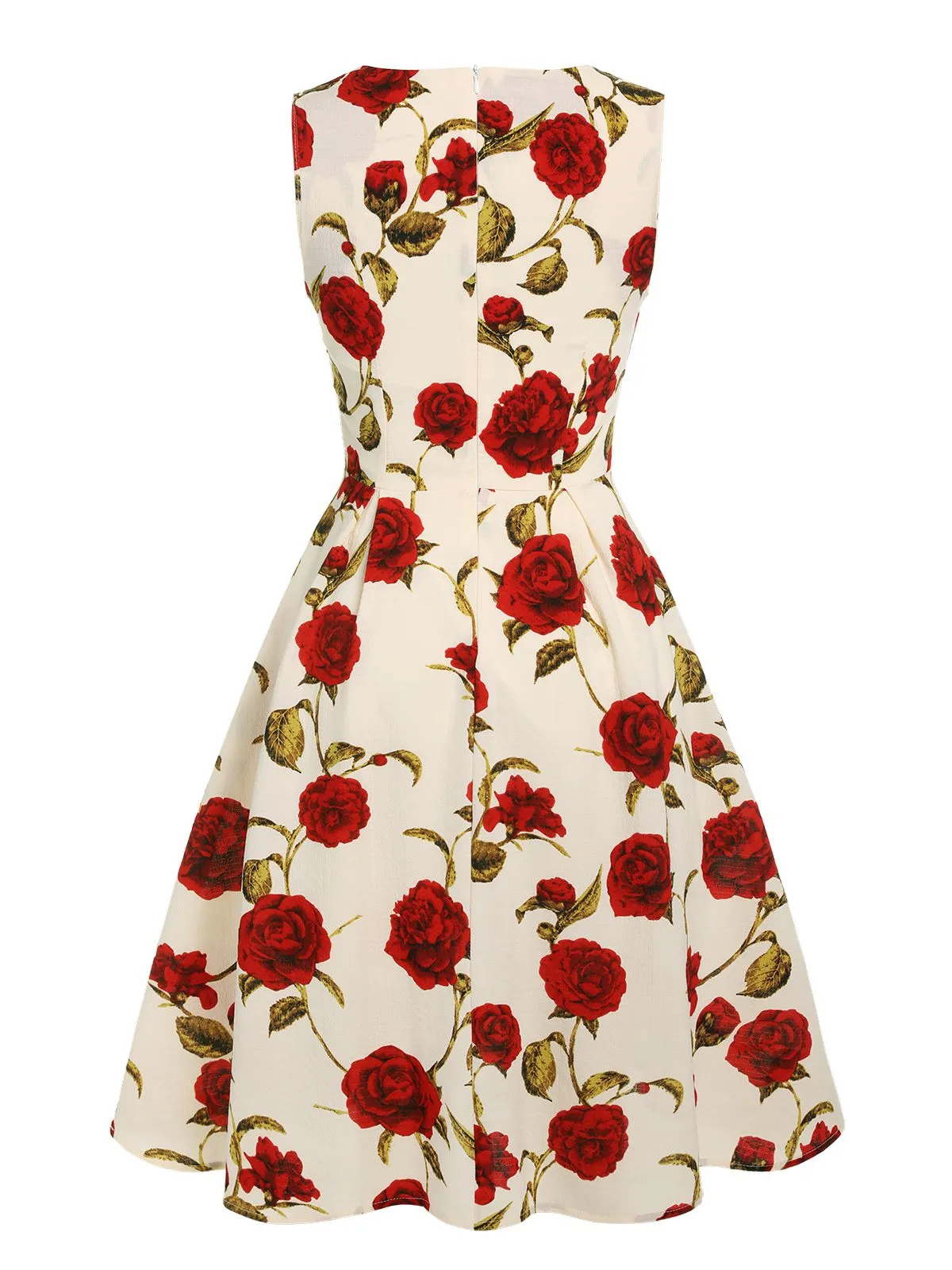 1950s Floral Sleeveless Heart Collar Dress