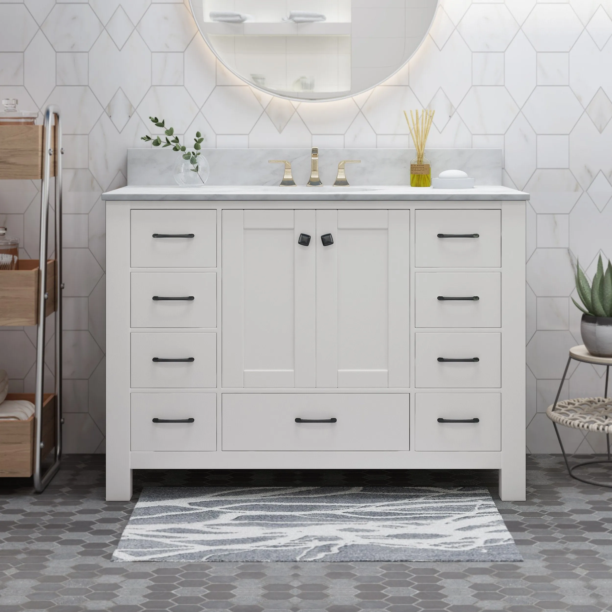 48" Wood Single Sink Bathroom Vanity with Marble Counter Top with Carrara White Marble - NH139703