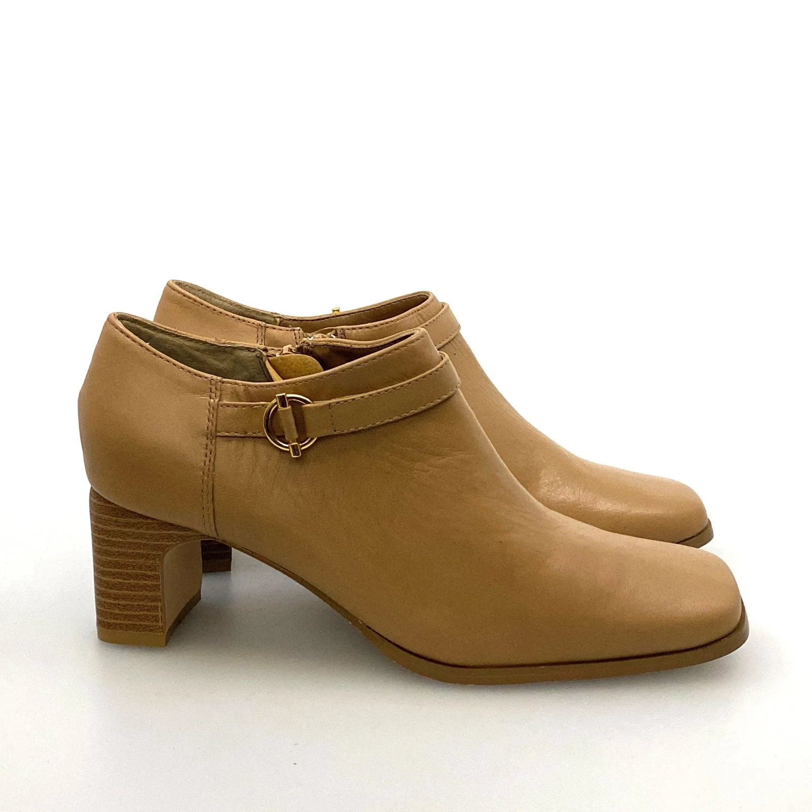 AJ Valenci Womens Size 6M Beige Leather Booties Boots Shoes Side Zipper