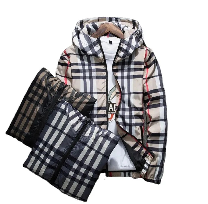 autumn man Jacket men's jackets fashion slim hooded clothes versatile spring men's plaid coat