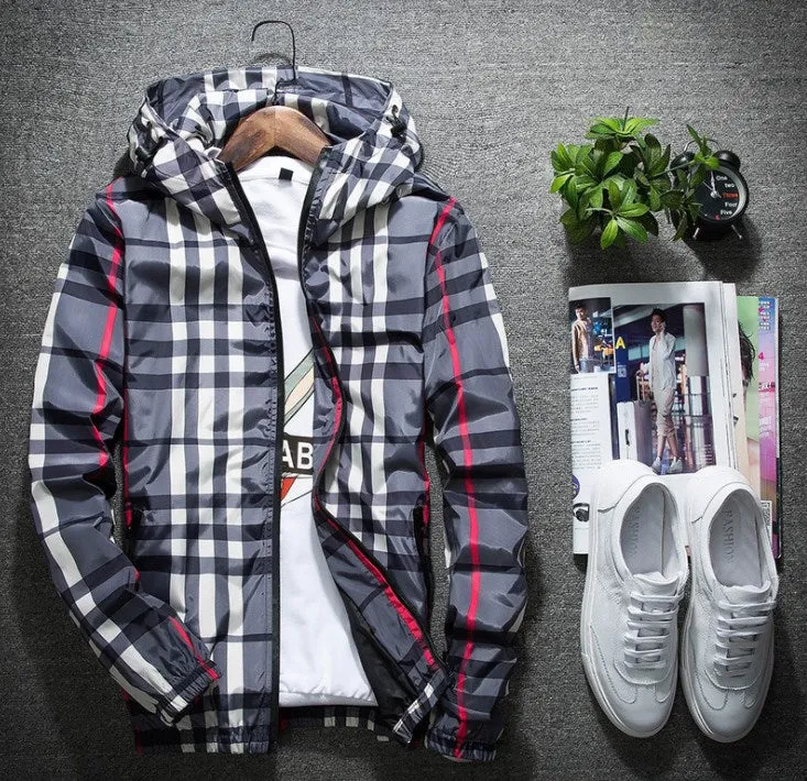 autumn man Jacket men's jackets fashion slim hooded clothes versatile spring men's plaid coat