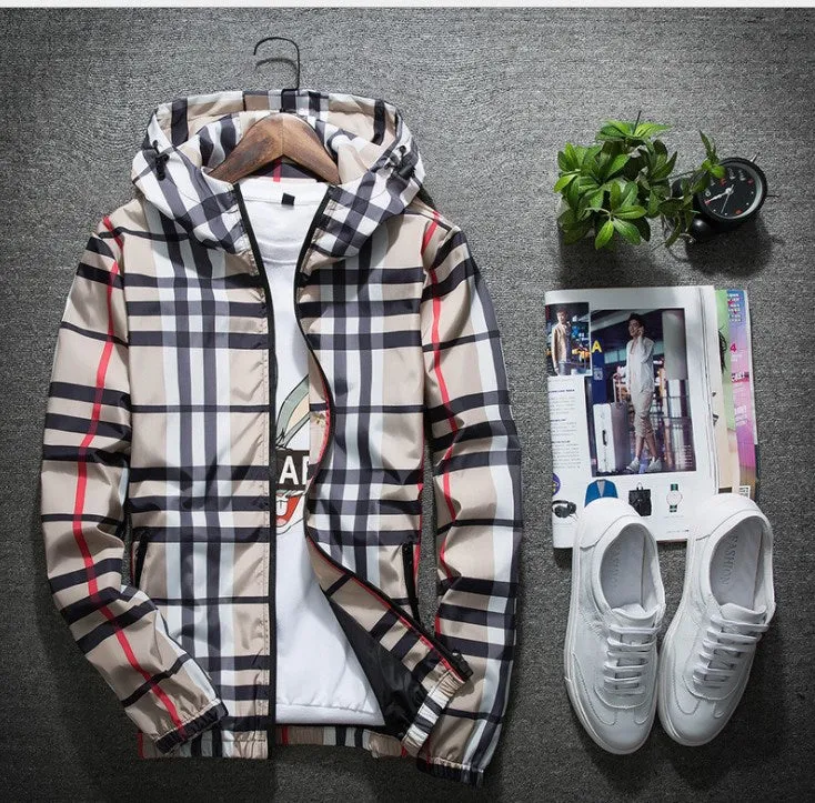 autumn man Jacket men's jackets fashion slim hooded clothes versatile spring men's plaid coat