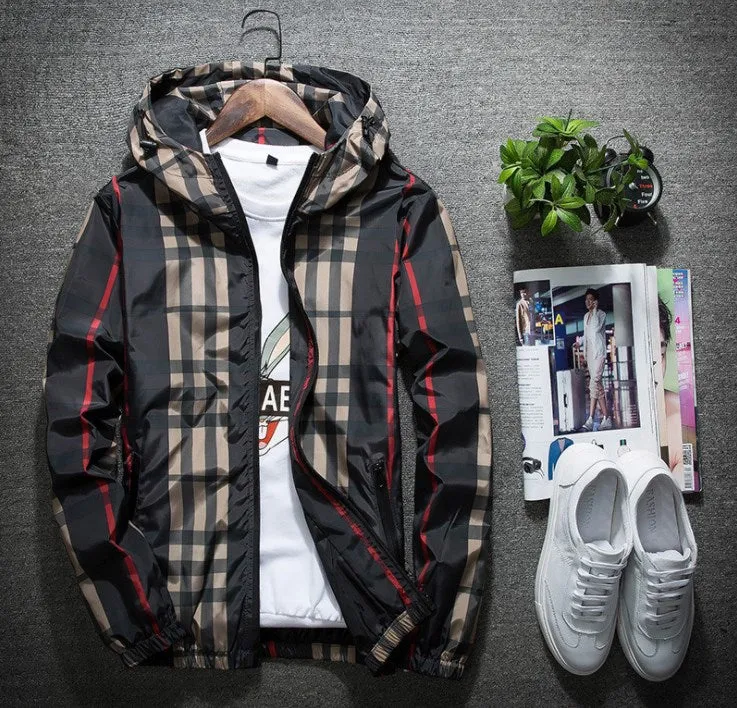 autumn man Jacket men's jackets fashion slim hooded clothes versatile spring men's plaid coat