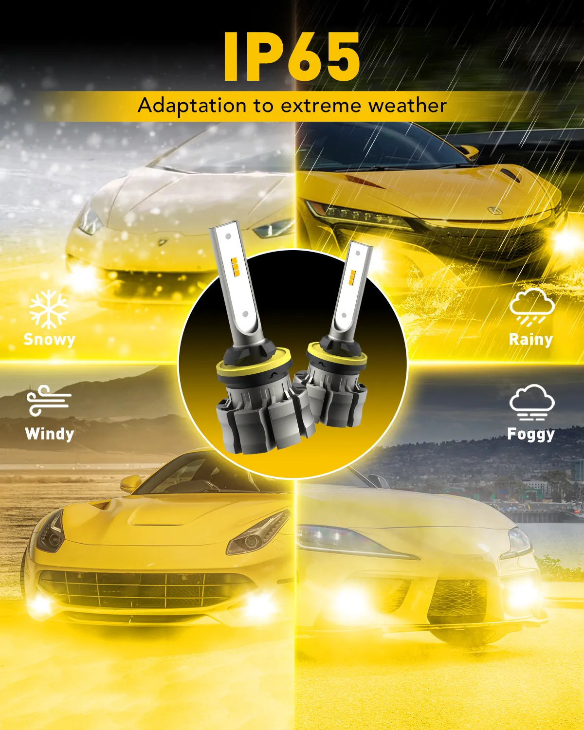 AUXITO 880 LED Fog Light Bulbs, 6000LM 3000K Amber Yellow lights, 300% Brightness