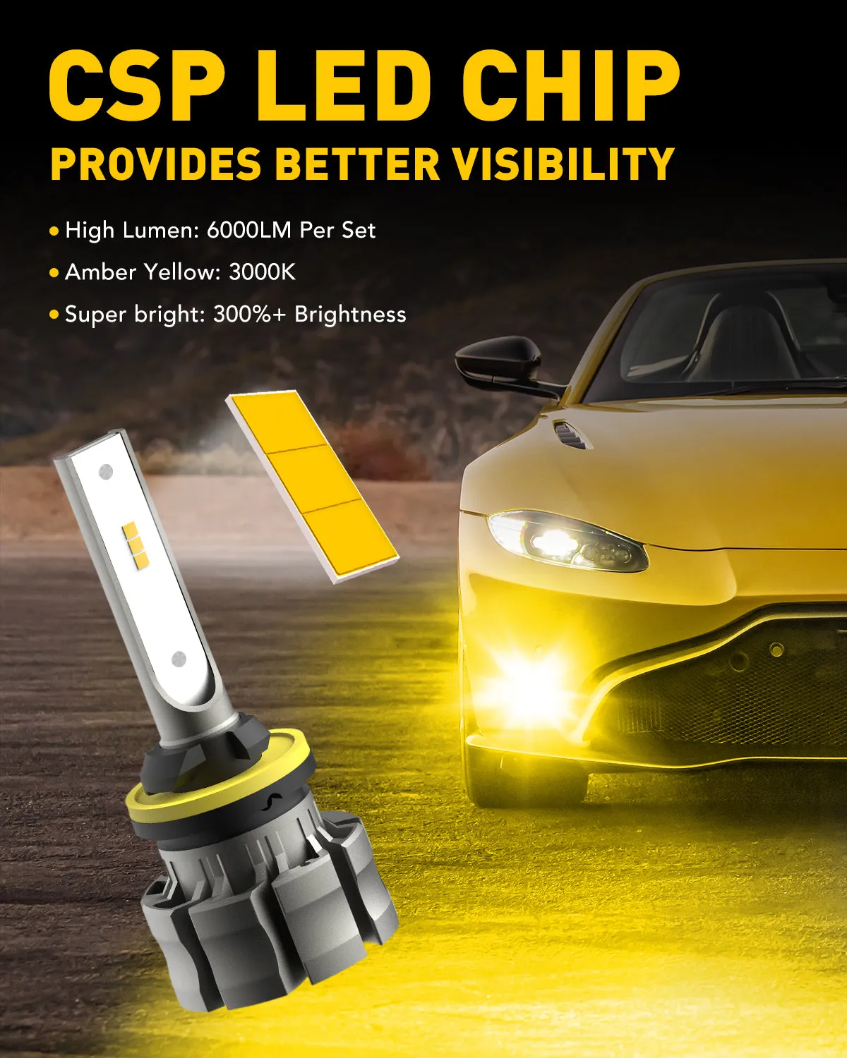 AUXITO 880 LED Fog Light Bulbs, 6000LM 3000K Amber Yellow lights, 300% Brightness