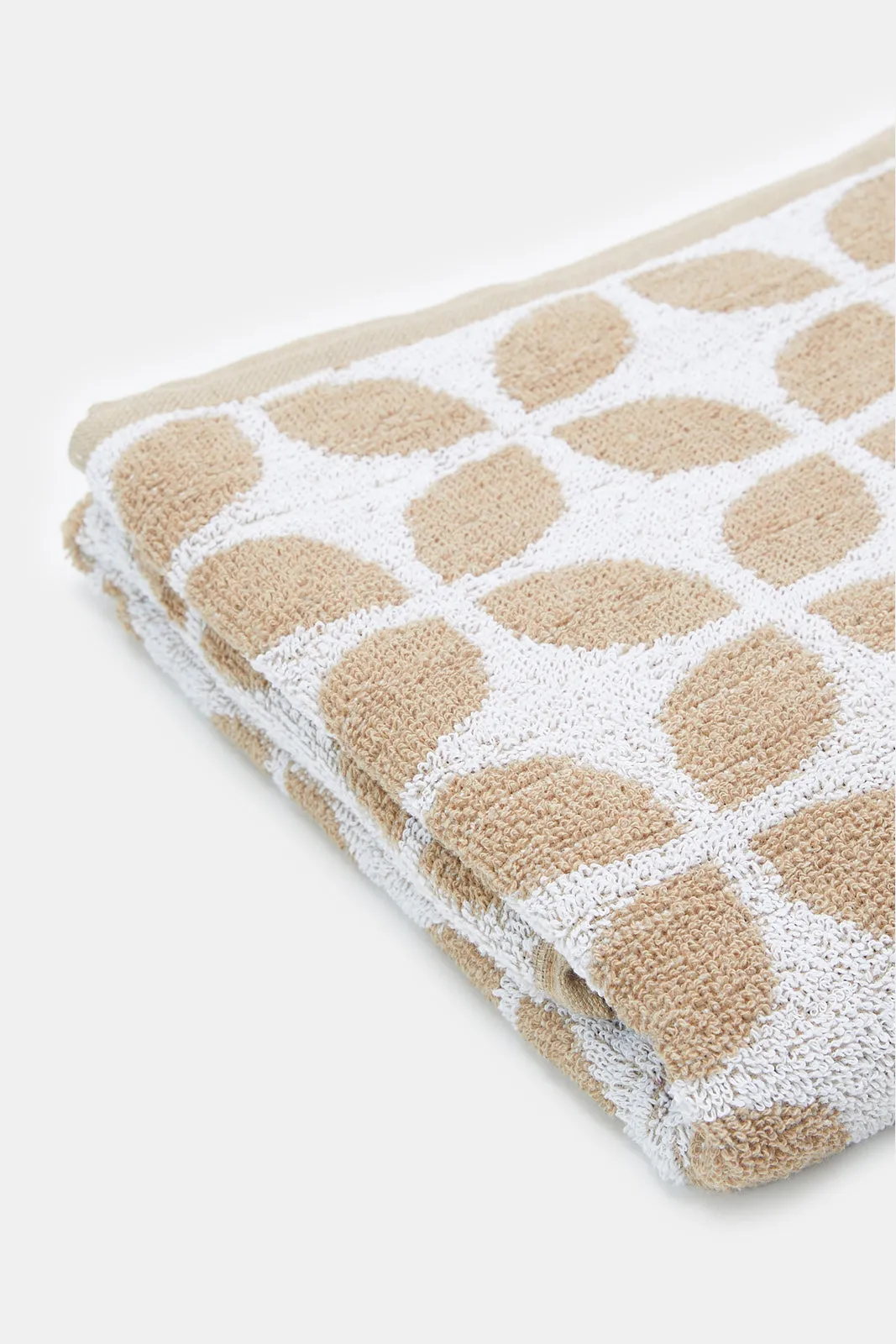 Beige And White Printed Bath Towel