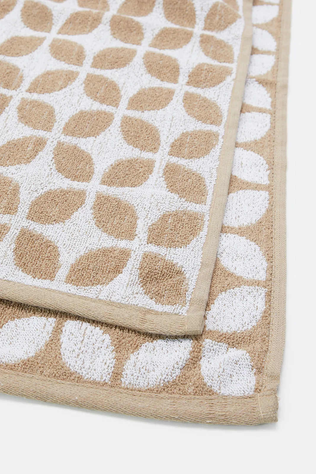 Beige And White Printed Bath Towel