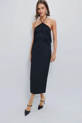 Black Fringe Halter Neck Natalia Maxi Dress