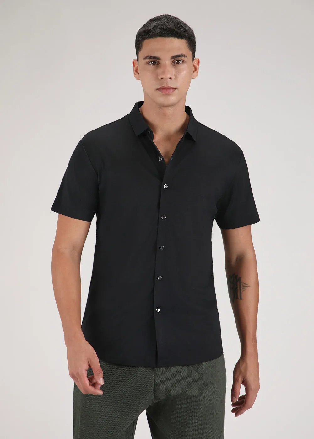 Black Self Patterned Stitchless Shirt