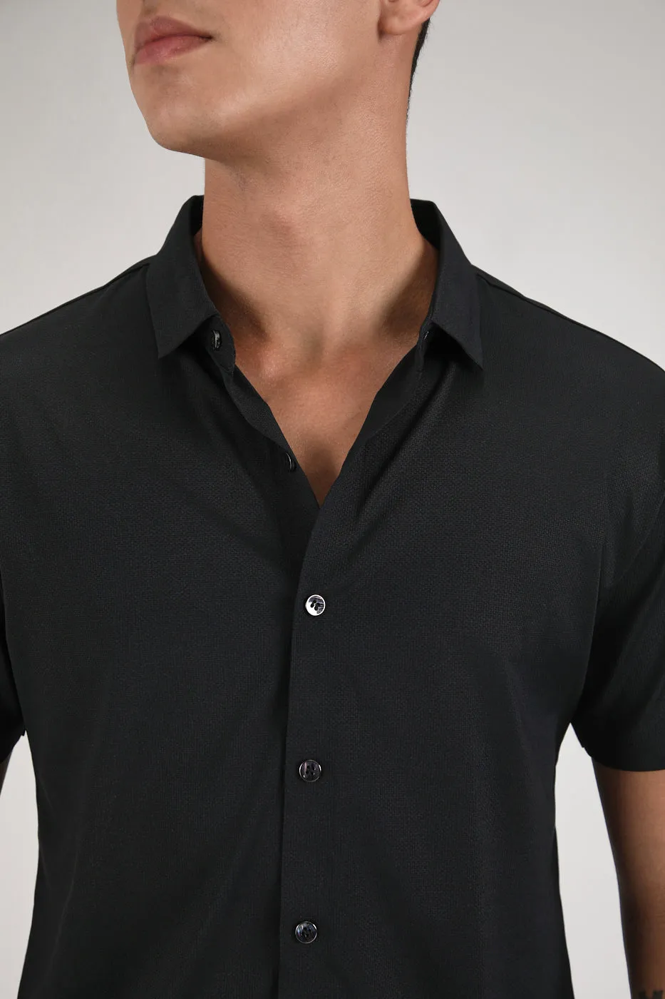 Black Self Patterned Stitchless Shirt