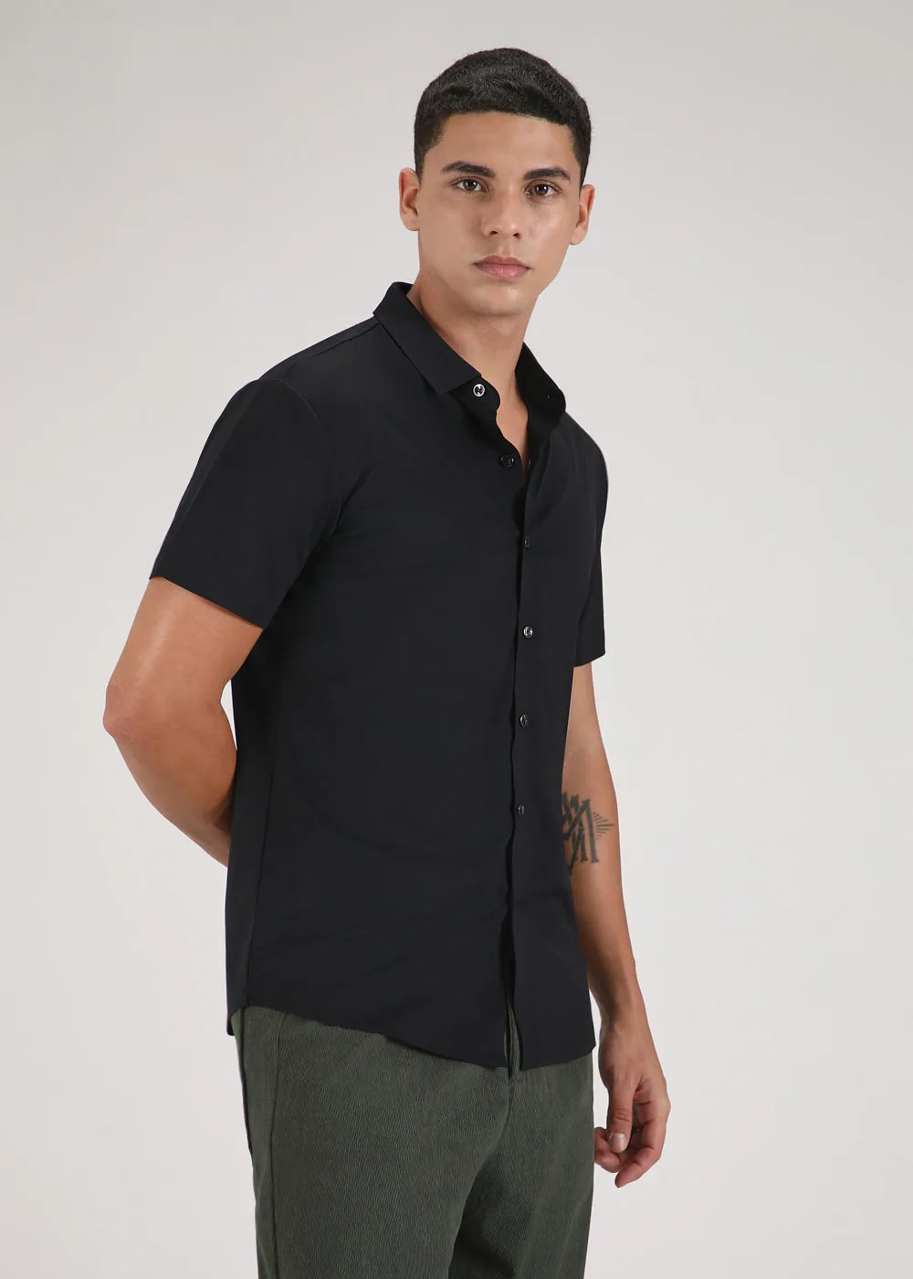 Black Self Patterned Stitchless Shirt