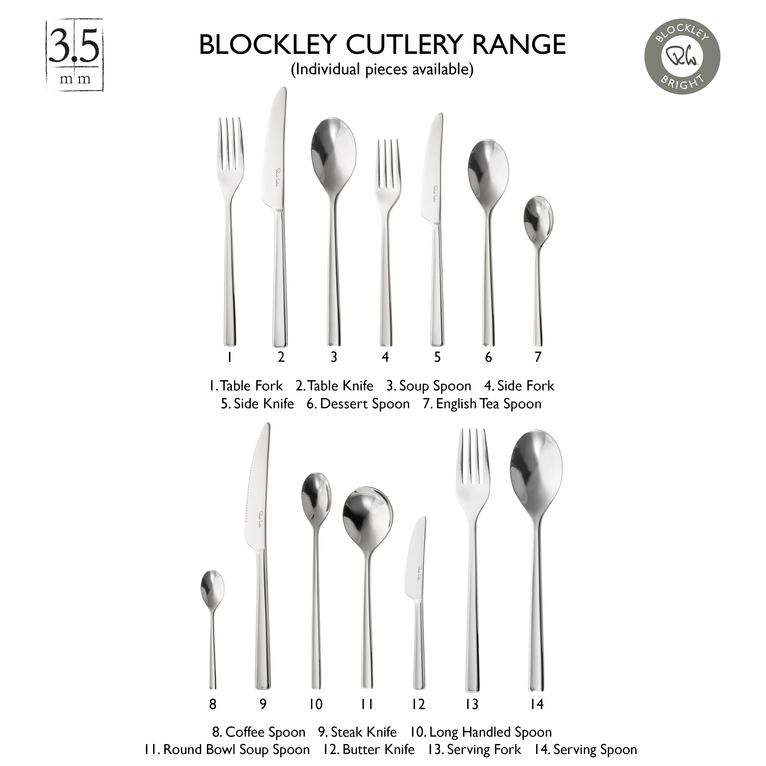 Blockley Bright Cutlery Sample Set, 3 Piece