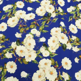 Blue Background with Ivory Floral Printed Fabric