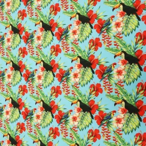 Blue Background with Multicolored Floral Printed Fabric