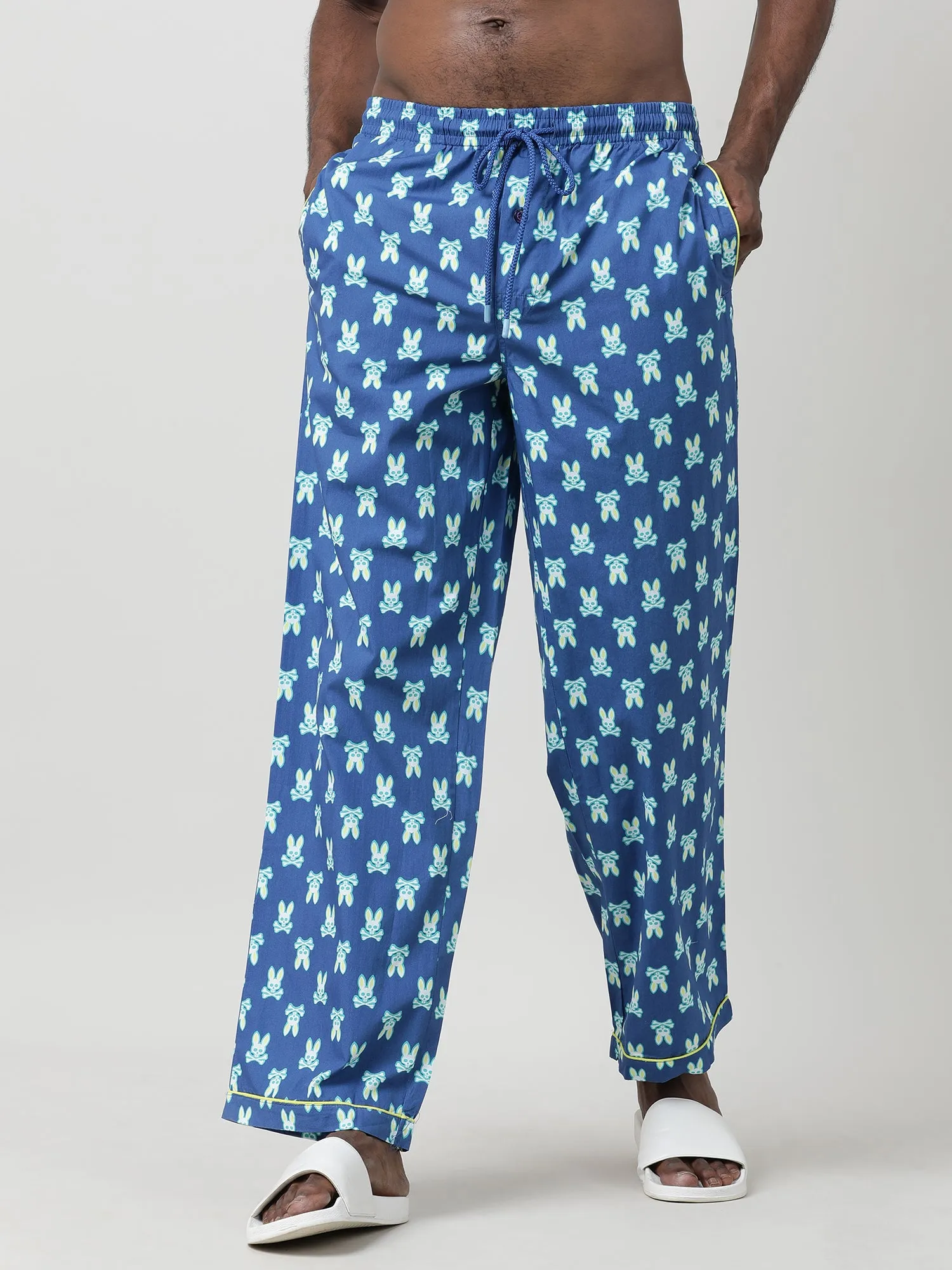 Blue Cotton Ankle Length Lounge Pants