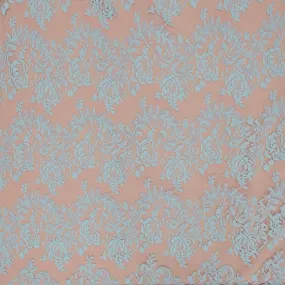 Blue Floral on Blush Corded Embroidered Lace Fabric