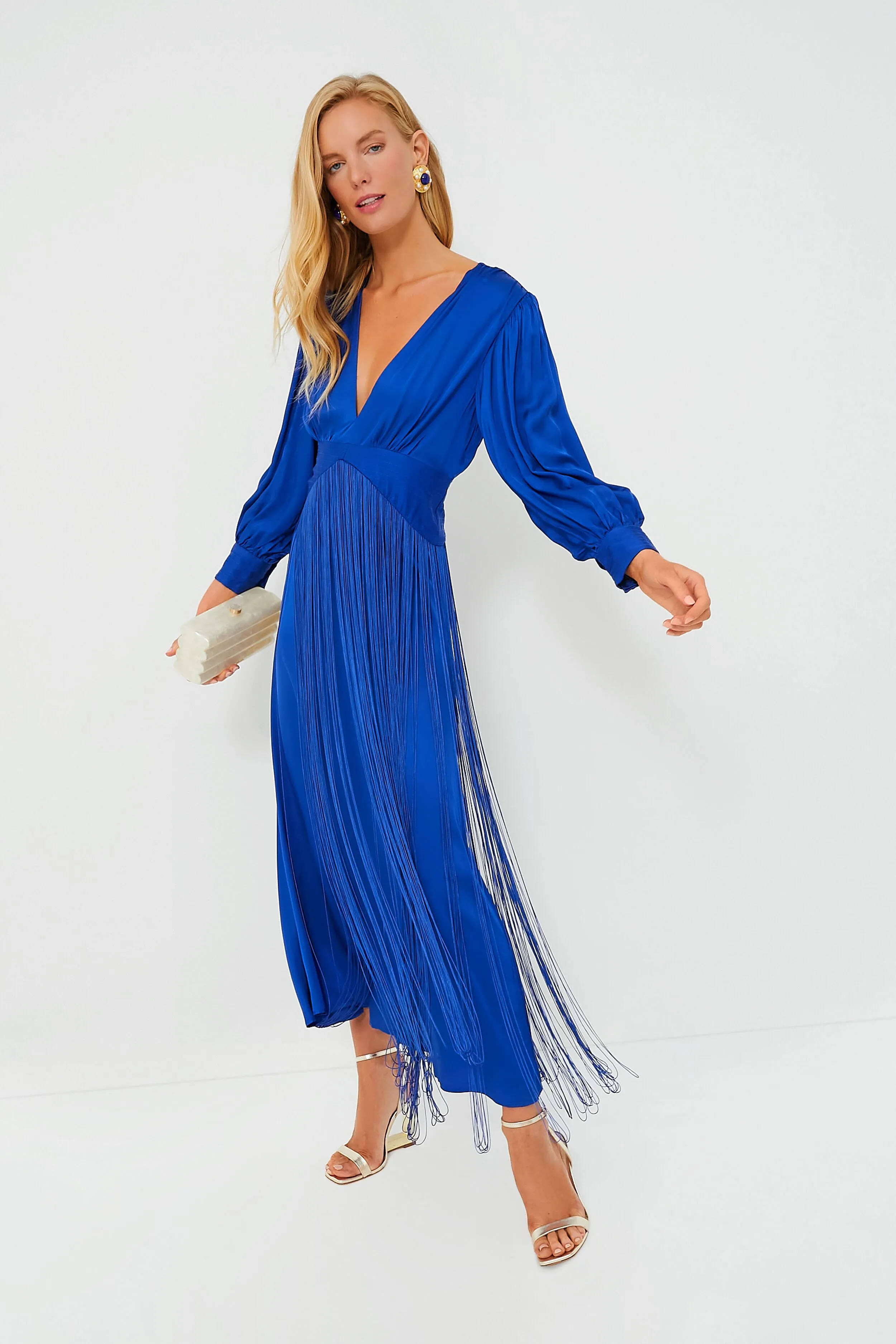 Bright Blue Fringes Maxi Dress