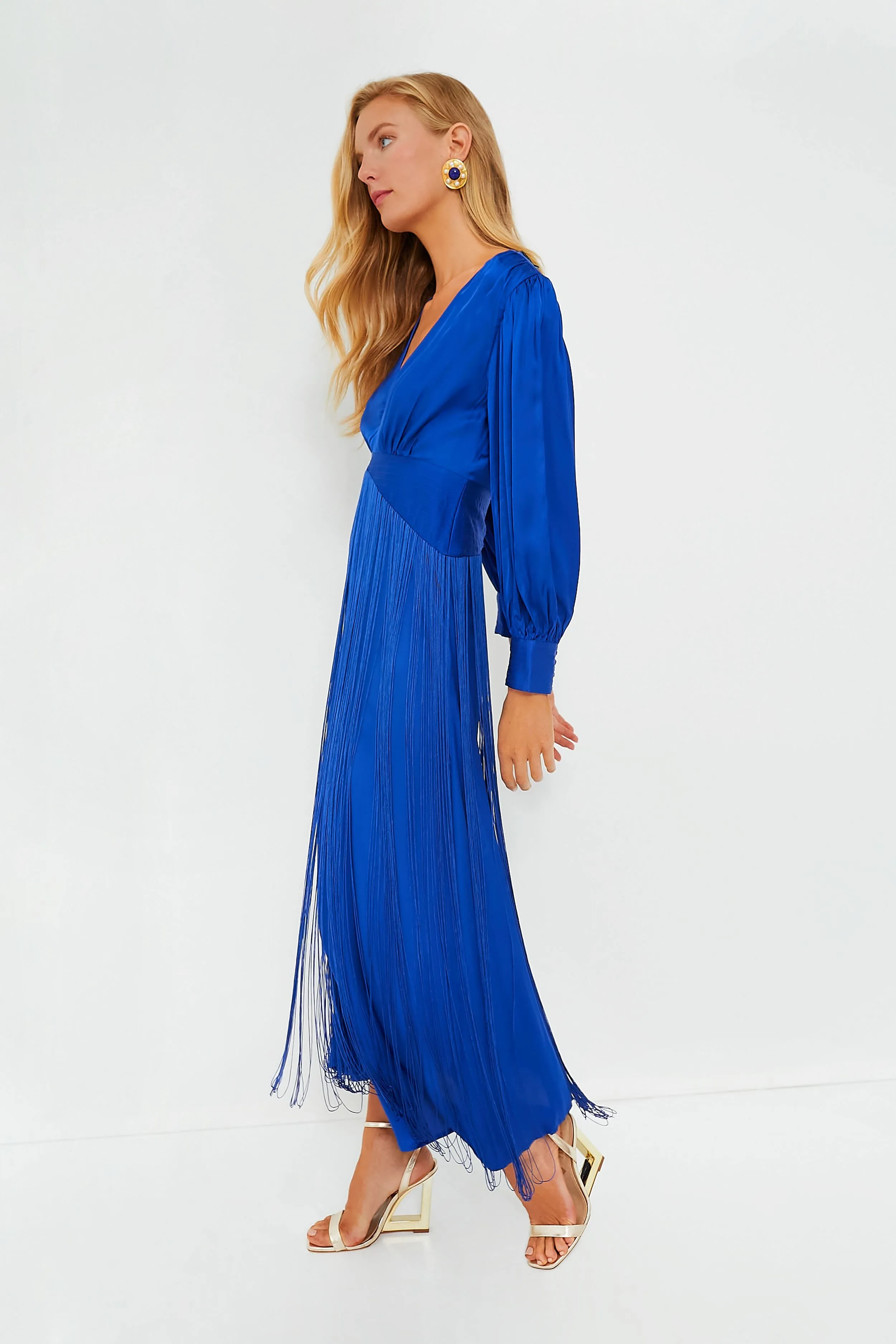 Bright Blue Fringes Maxi Dress