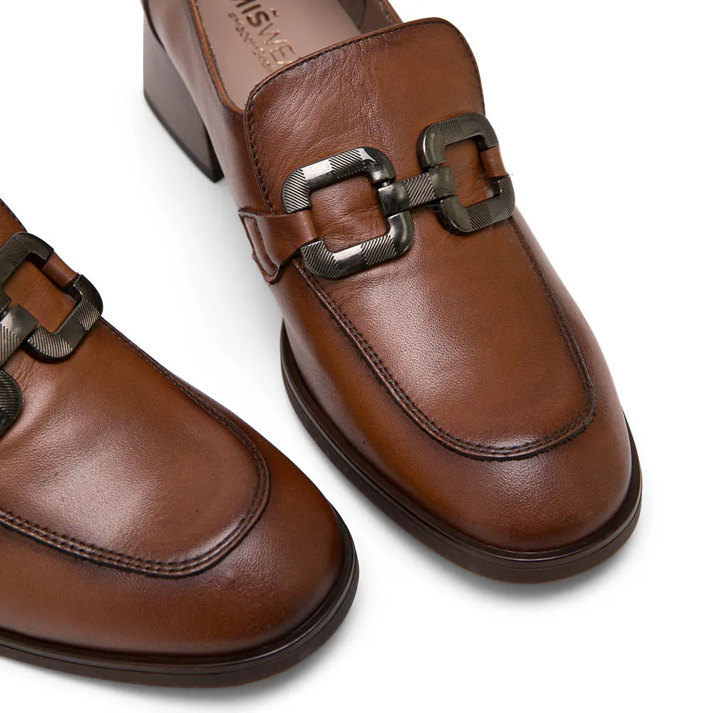 Brown Leather Low-Heel Loafers with Horsebit