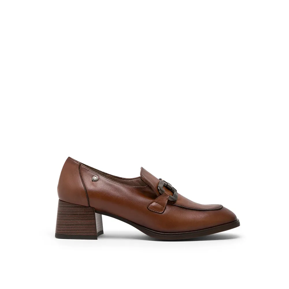 Brown Leather Low-Heel Loafers with Horsebit