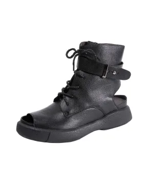 Buckle Retro Leather Open Toe Summer Boots