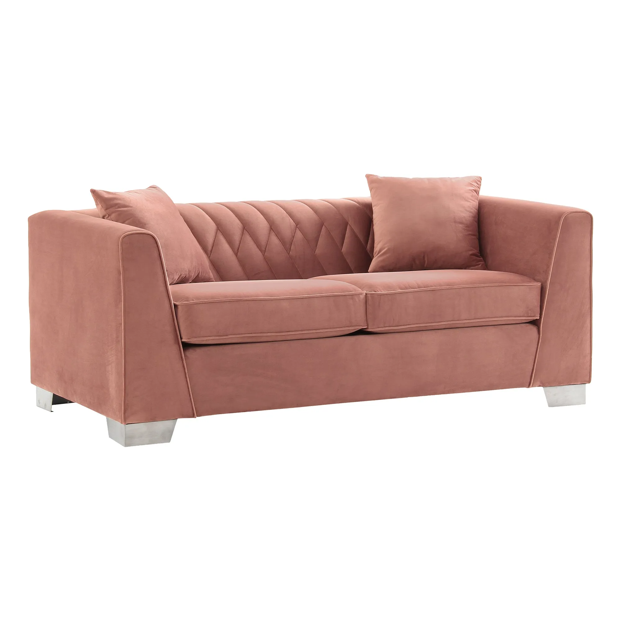 Cambridge Contemporary Loveseat in Brushed Stainless Steel and Blush Velvet