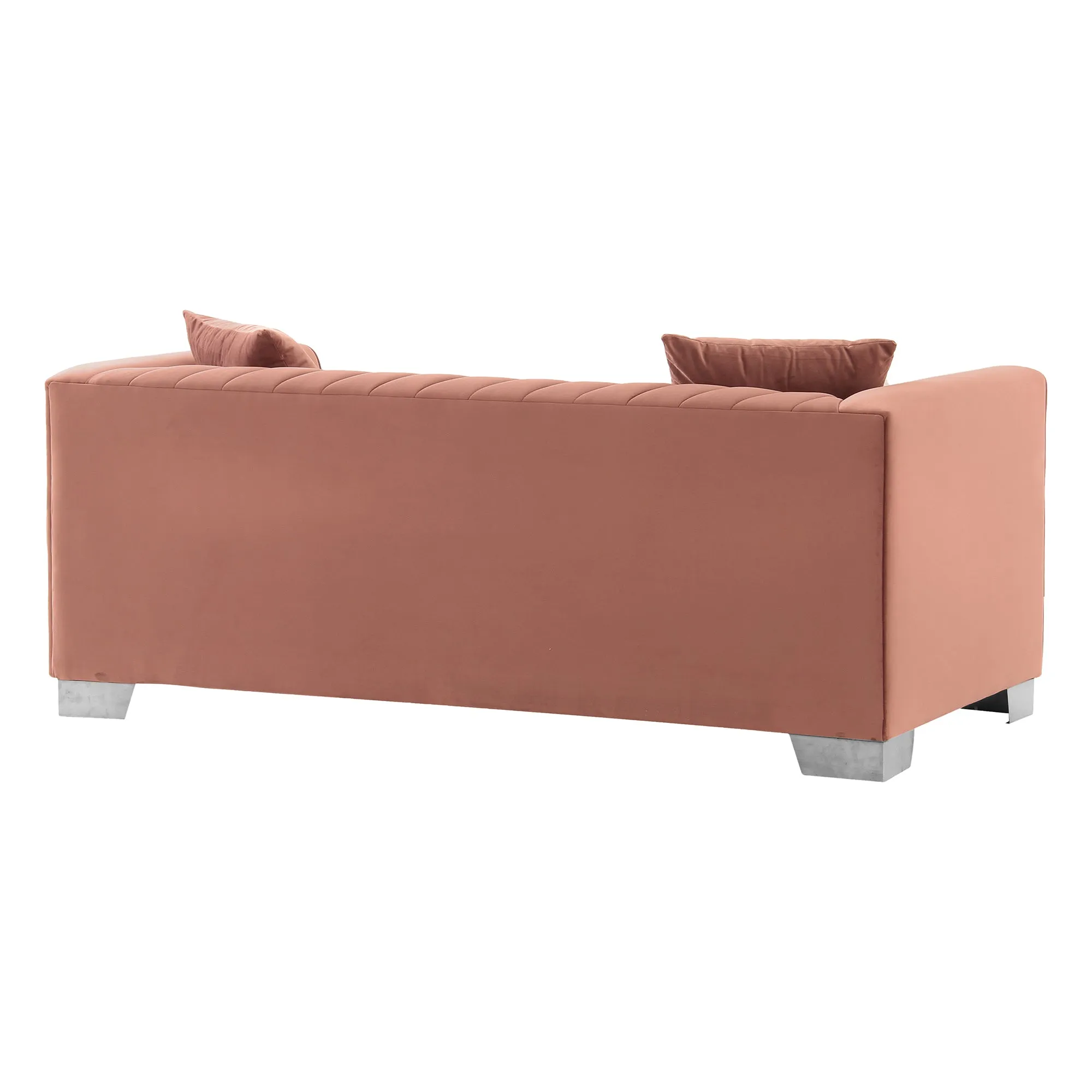 Cambridge Contemporary Loveseat in Brushed Stainless Steel and Blush Velvet