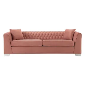 Cambridge Contemporary Sofa in Brushed Stainless Steel and Blush Velvet