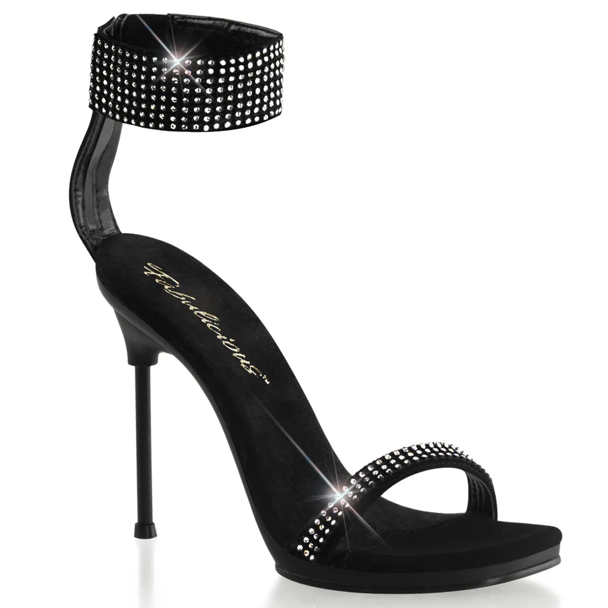 CHIC-40 Black Nubuck Rhinestone Strap Prom Sandal