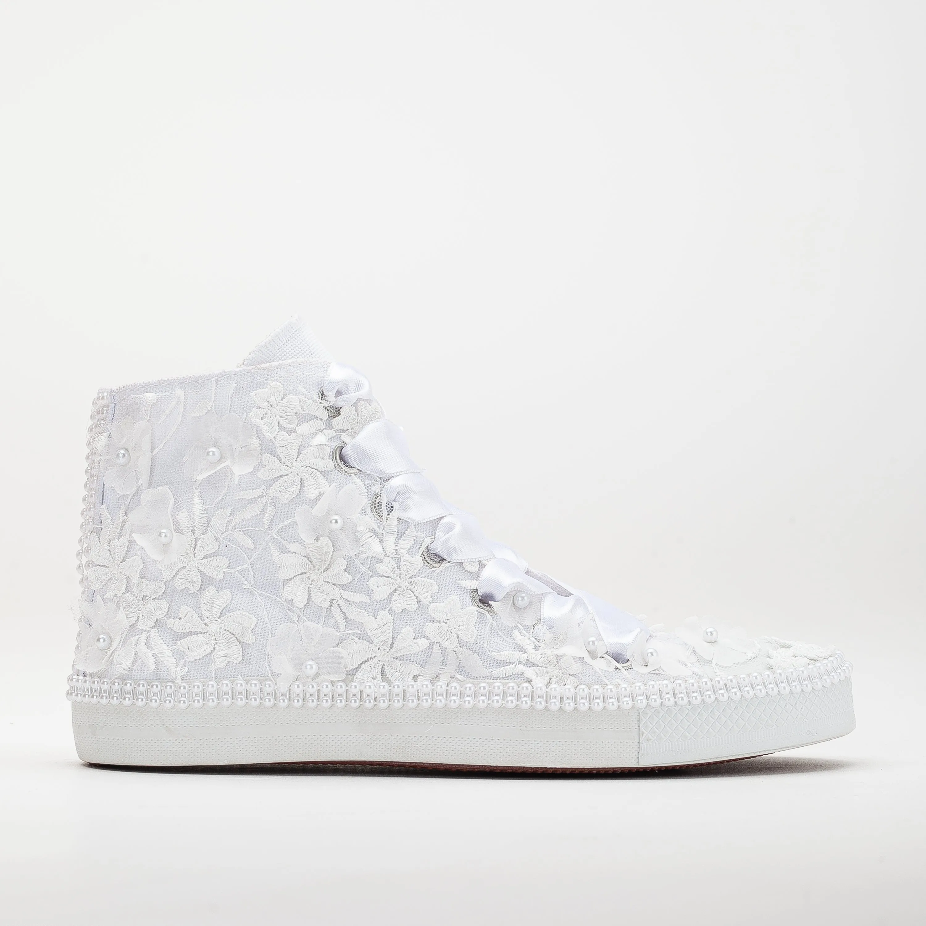 Claire - White Lace Wedding Converse with Pearls