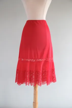 Classic 1950's Crimson Red Vintage Lovelace Slip Skirt  / Sz M