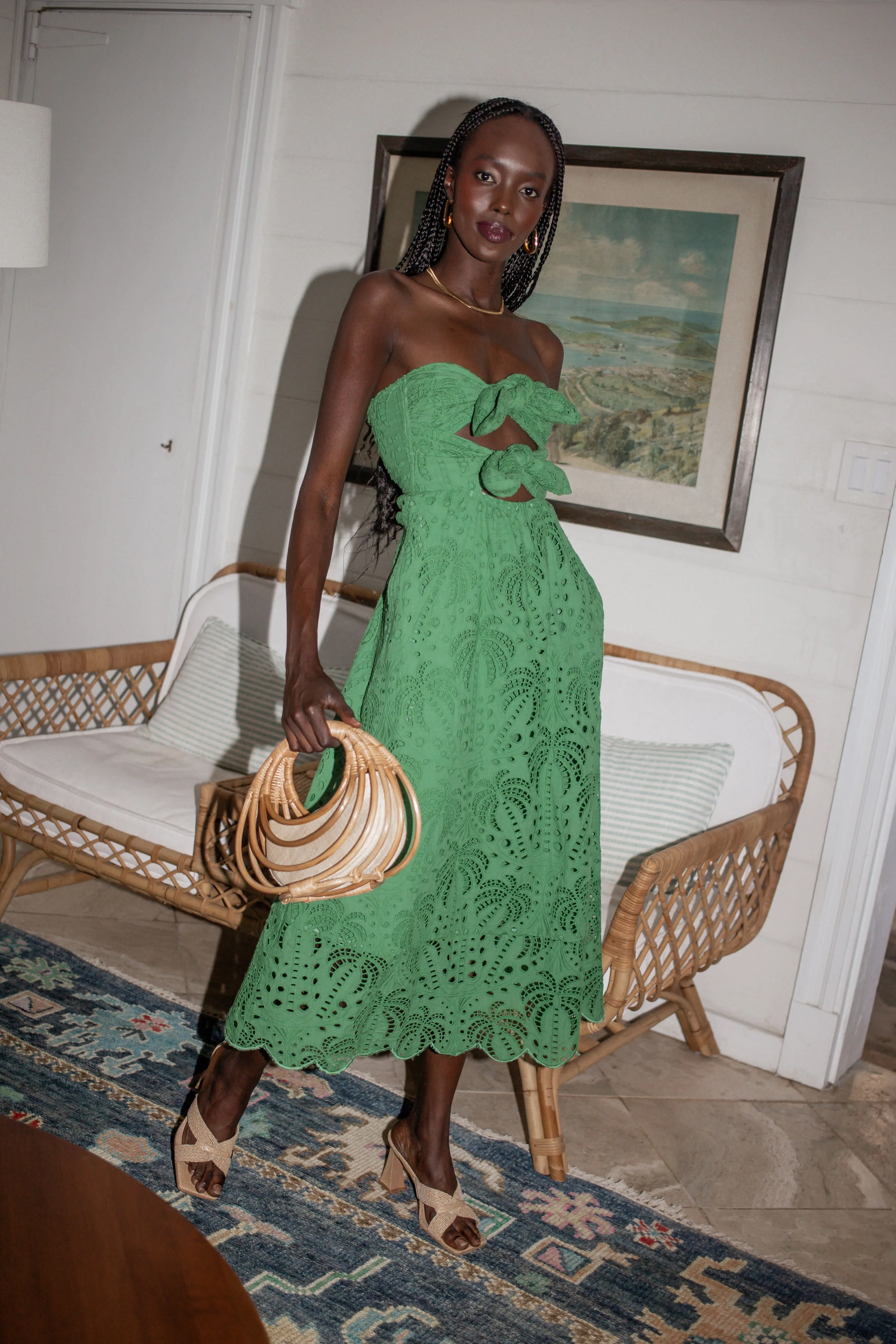 Coconut Tree Richilieu Green Midi Dress