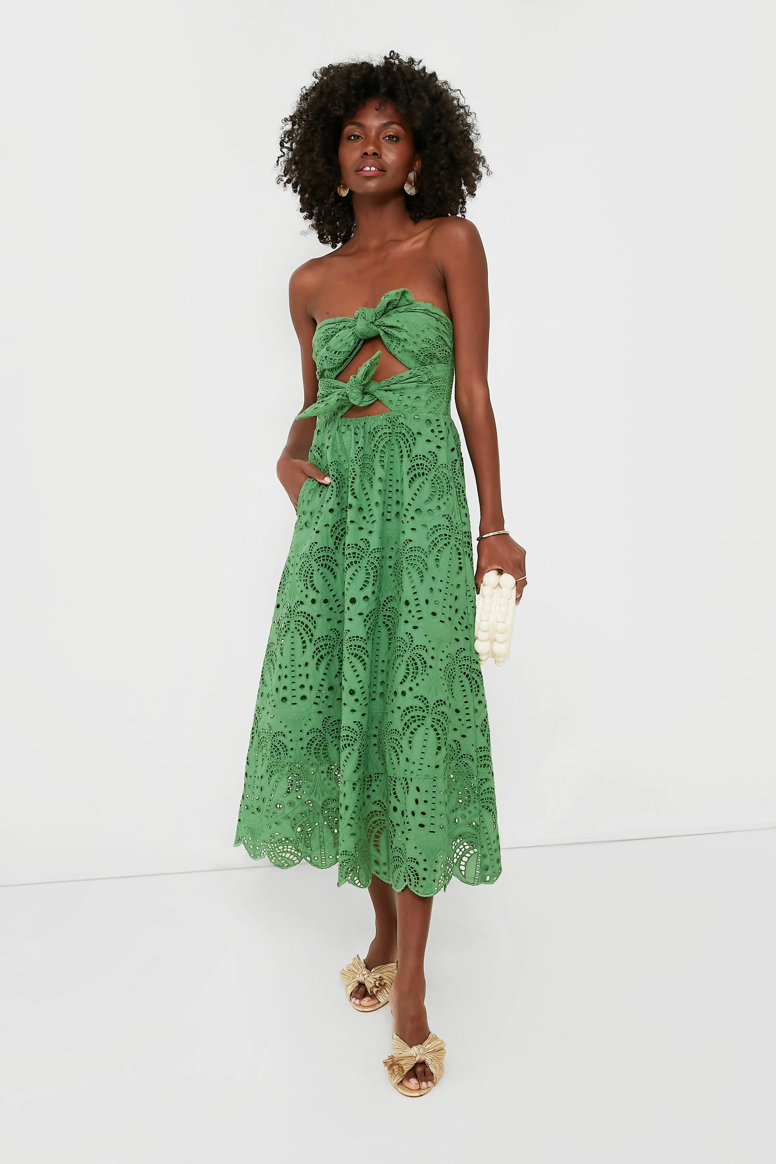 Coconut Tree Richilieu Green Midi Dress