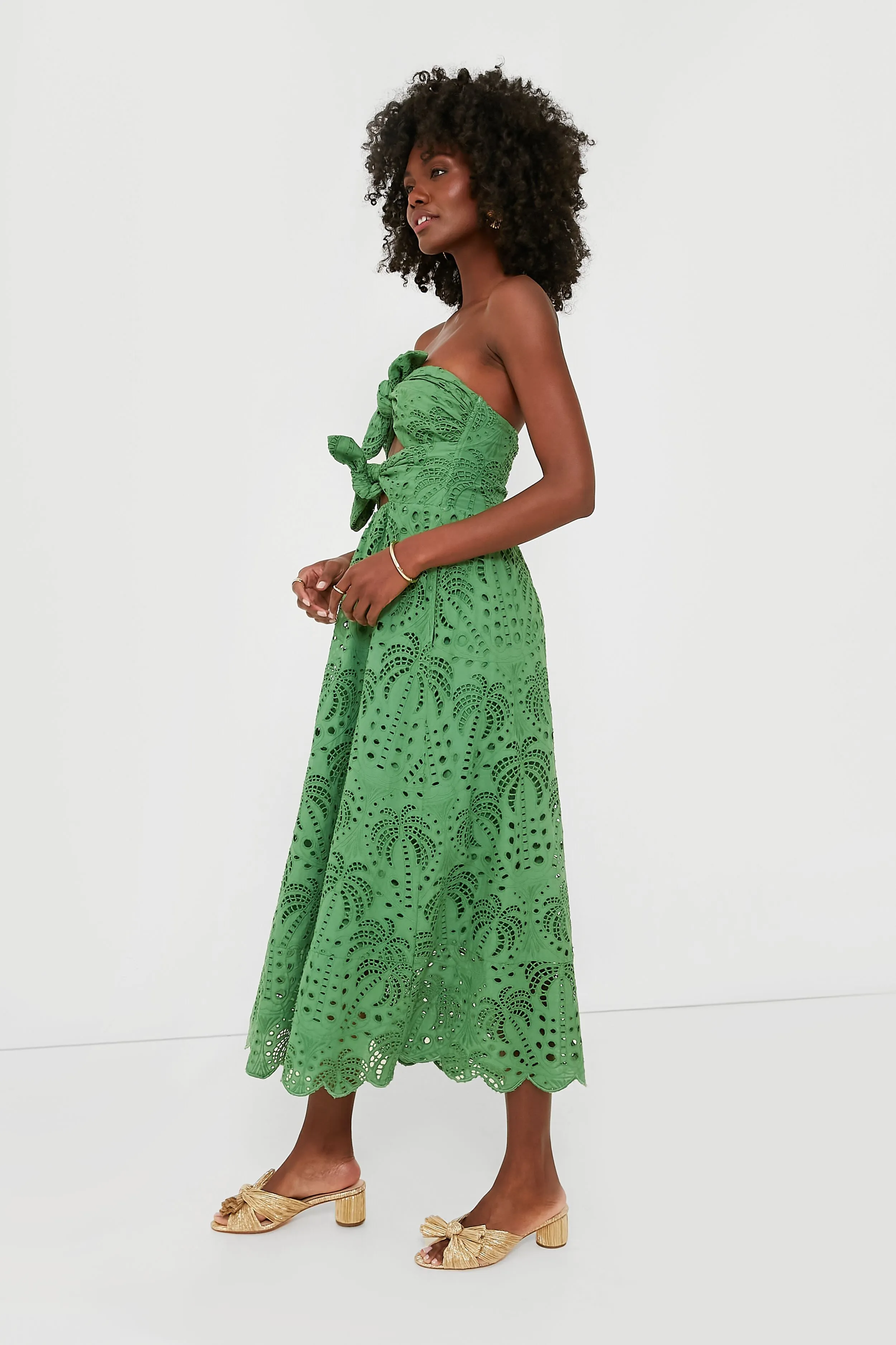 Coconut Tree Richilieu Green Midi Dress