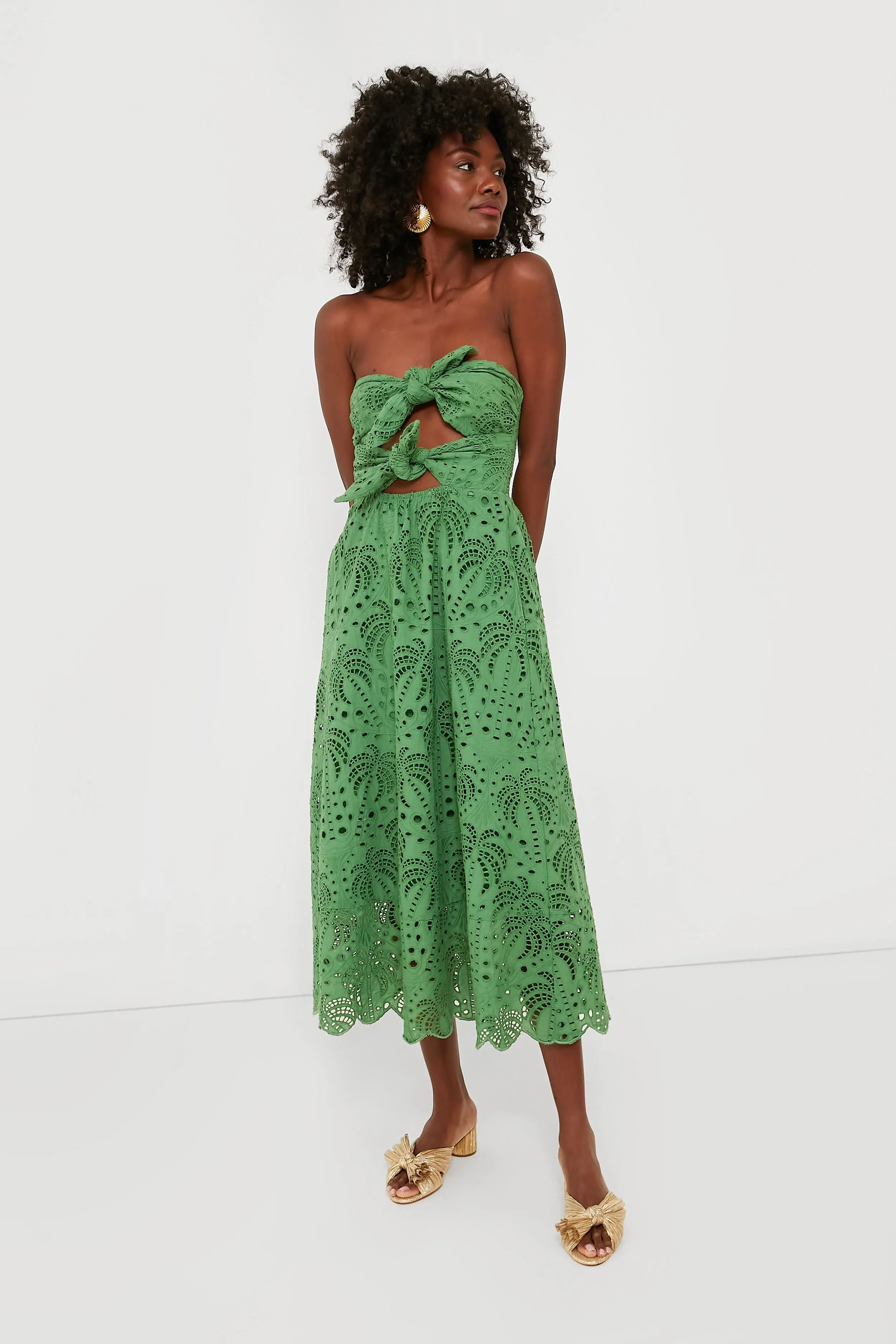 Coconut Tree Richilieu Green Midi Dress