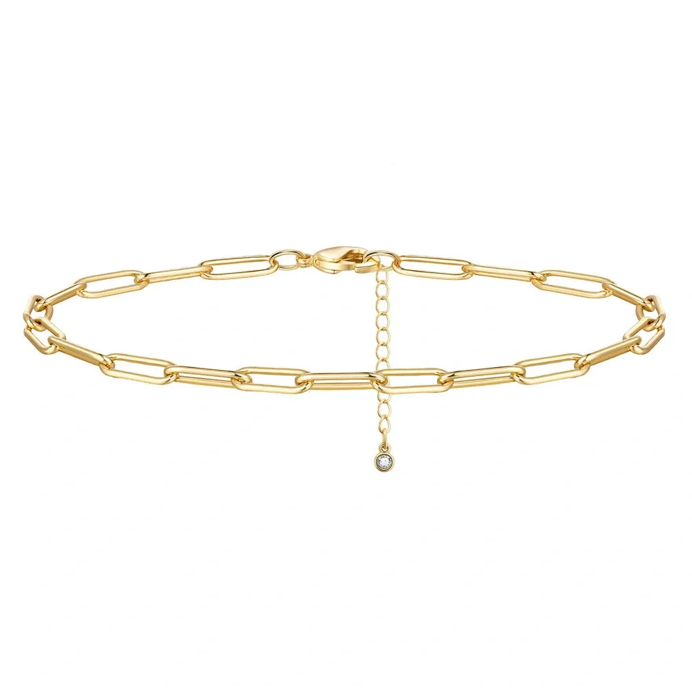 Dainty 14k Gold Adjustable Ankle Bracelets- Paperclip