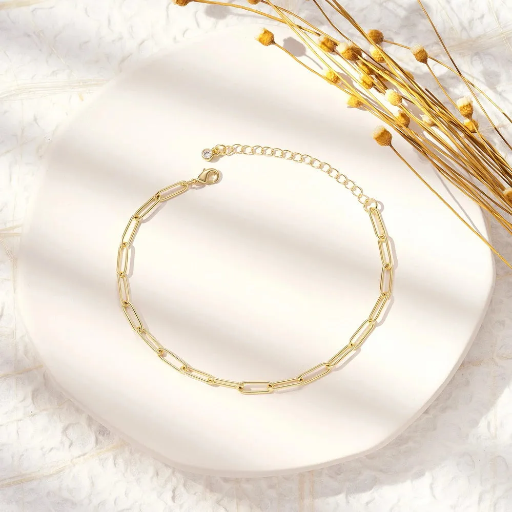 Dainty 14k Gold Adjustable Ankle Bracelets- Paperclip