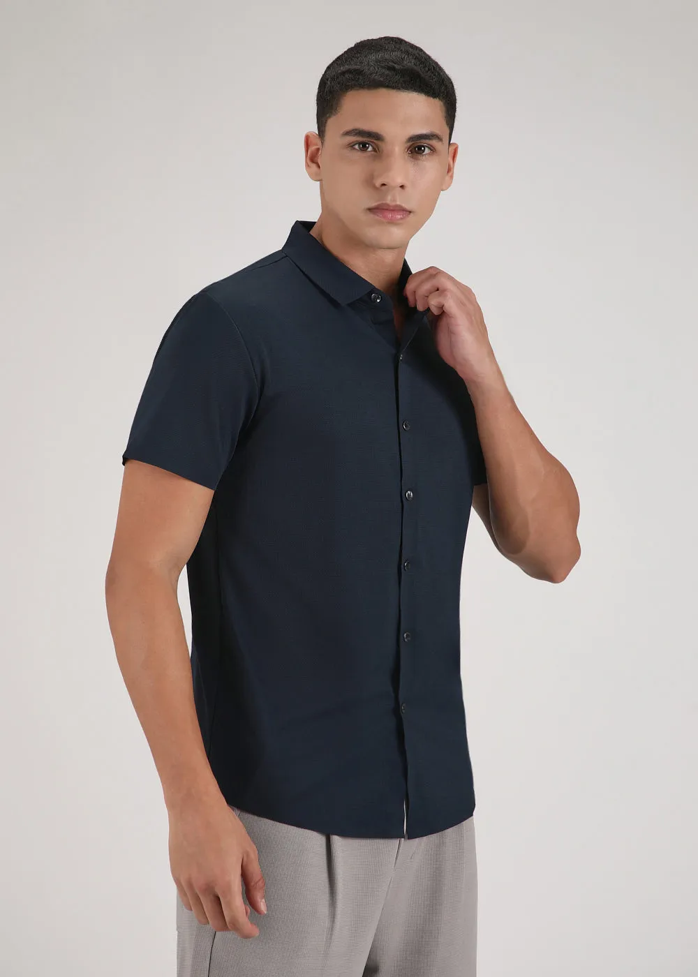 Dark Blue Self Patterned Stitchless Shirt