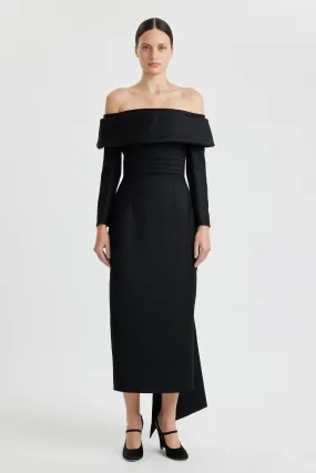 Derika Off-the-Shoulder Dress in Black Flanella