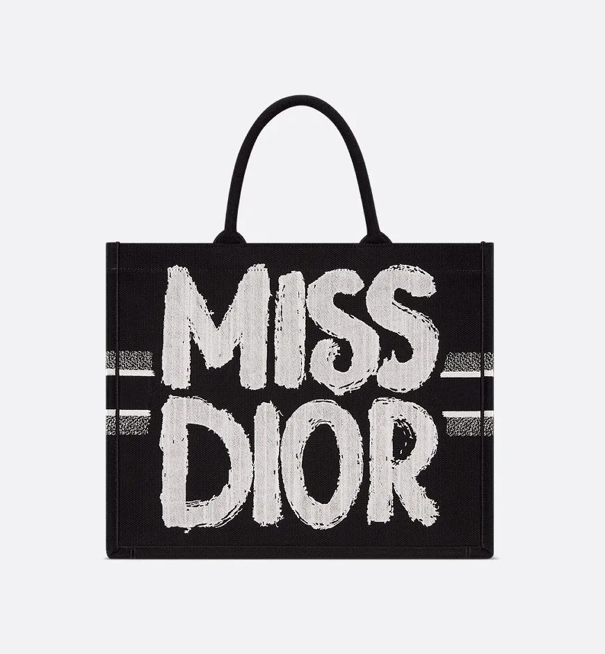 Dior-Inspired Book Tote with Miss Dior Graffiti (Black-2)