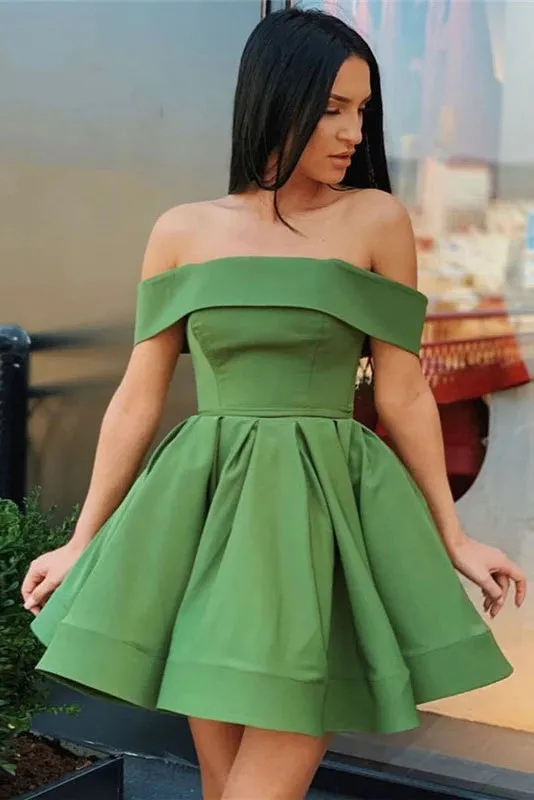 Elegant Green Off-The-Shoulder Short Homecoming Dress