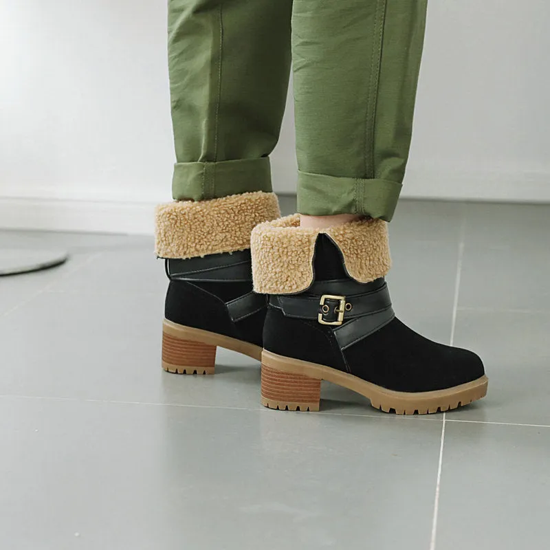 elveswallet Artificial Suede Chunky Heel Boots