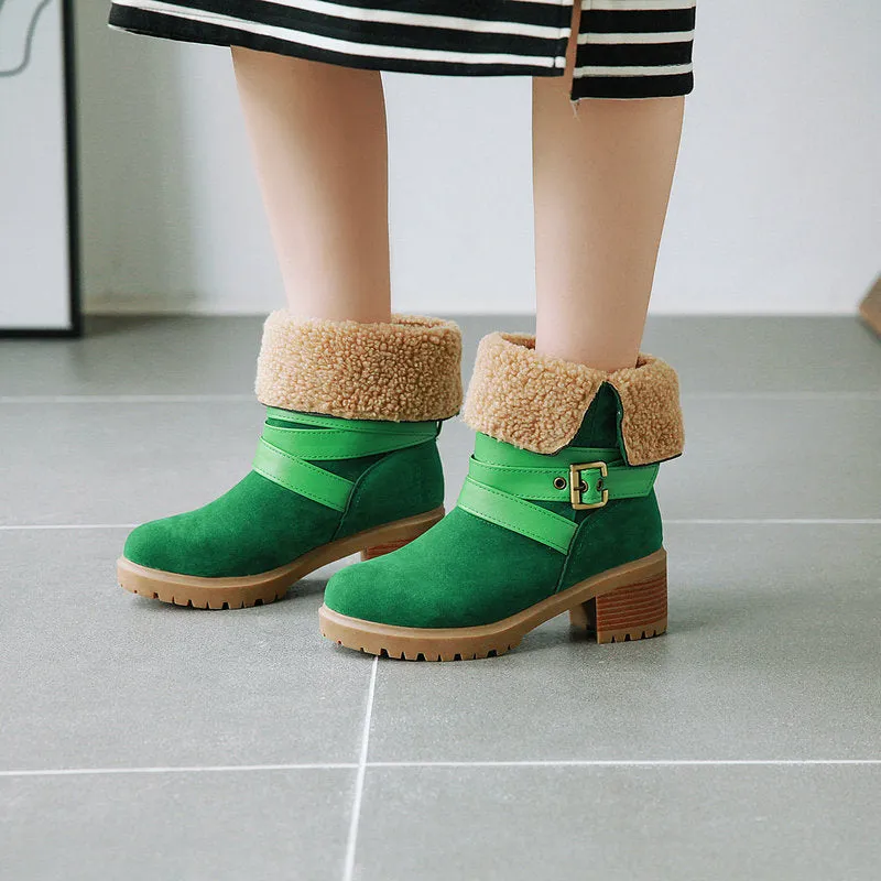 elveswallet Artificial Suede Chunky Heel Boots