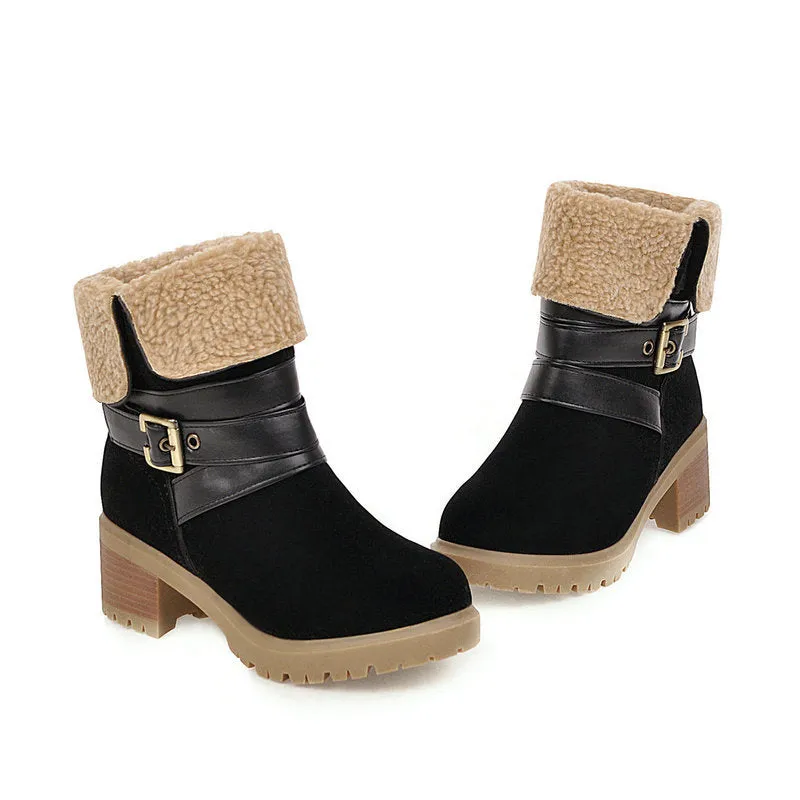 elveswallet Artificial Suede Chunky Heel Boots