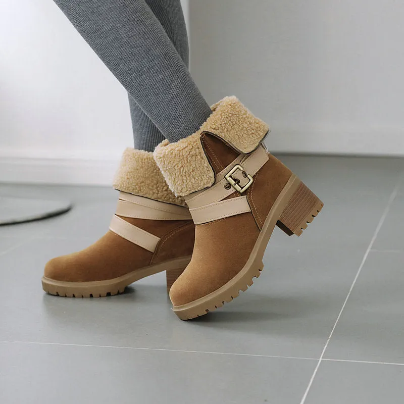 elveswallet Artificial Suede Chunky Heel Boots