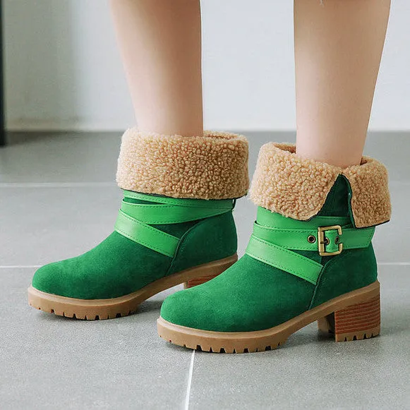 elveswallet Artificial Suede Chunky Heel Boots