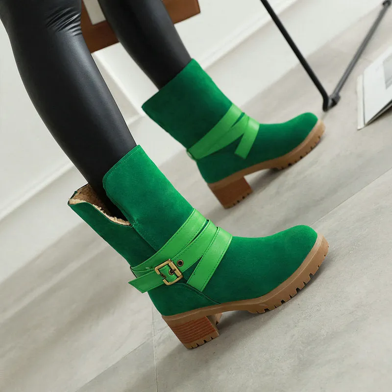 elveswallet Artificial Suede Chunky Heel Boots