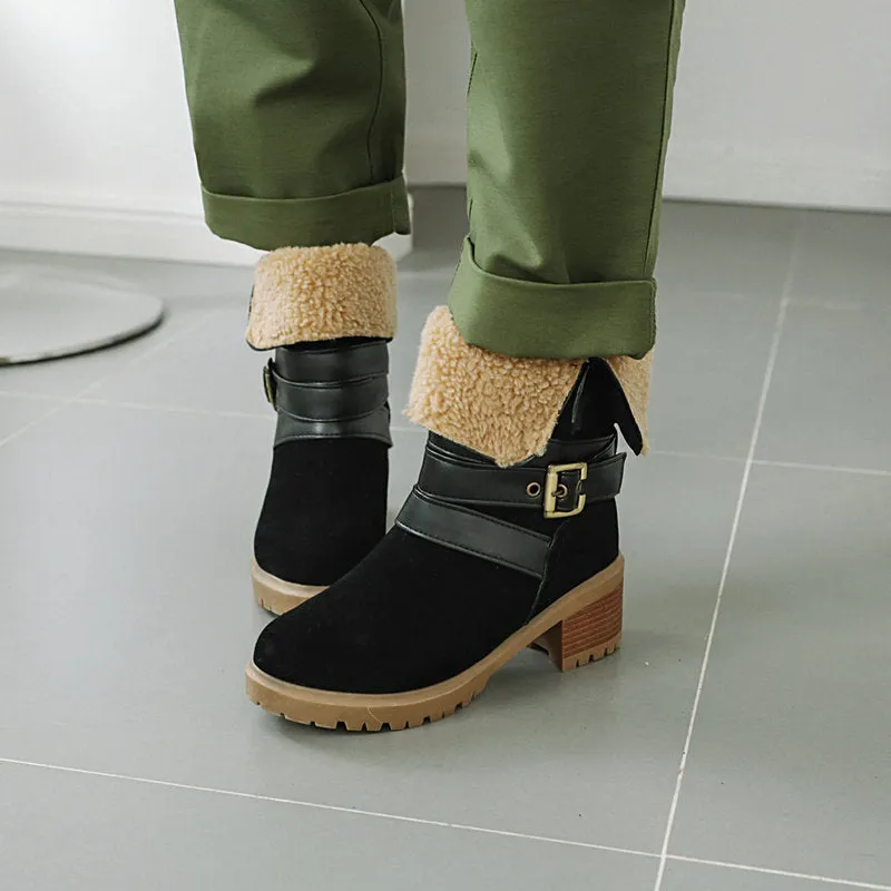 elveswallet Artificial Suede Chunky Heel Boots