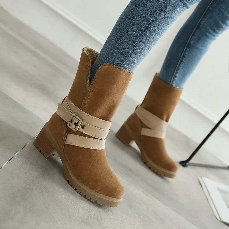 elveswallet Artificial Suede Chunky Heel Boots